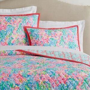 Lilly Pulitzer Pottery Barn Fan Sea Pants/Deep Dive Queen Quilt and Shams EUC